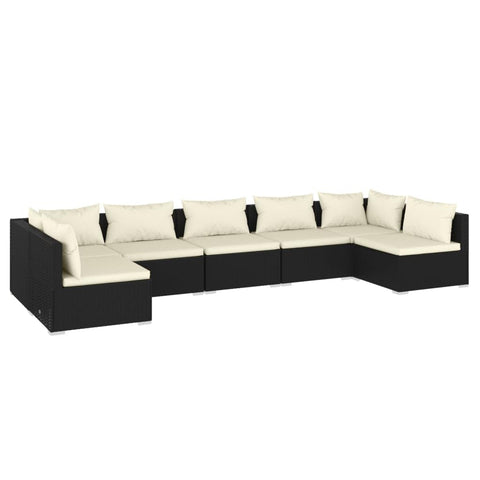 vidaXL Patio Lounge Set 7 Piece with Cushions Garden Outdoor Lawn Yard Terrace Balcony Backyard Sofa Seat Seating Furniture Poly Rattan Black