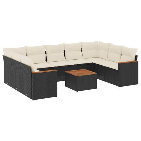 vidaXL Patio Sofa Set with Cushions 10 Piece, Outdoor Conversation Set, Sectional Sofa for Balcony Garden, Modern Style, Black Poly Rattan