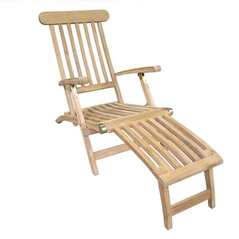 Oakestry Teak Classic Steamer Chair Premium Outdoor Lounger for Patio, Poolside & Garden Foldable Reclining Deck Chair with Durable Solid Teak Wood, Weather-Resistant Finish & Classic Steamer Style