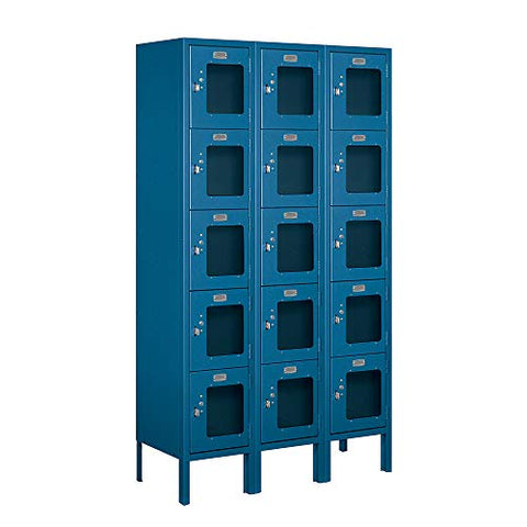 Salsbury Industries S-65352BL-A 12" Five Tier Box Style, 3 Wide x 5 Feet High x 12 Inches Deep, Assembled See-Through Metal Locker, Blue