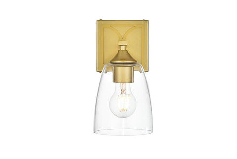 Living District Harris 1-Light Iron & Glass Bath Sconce in Brass/Clear