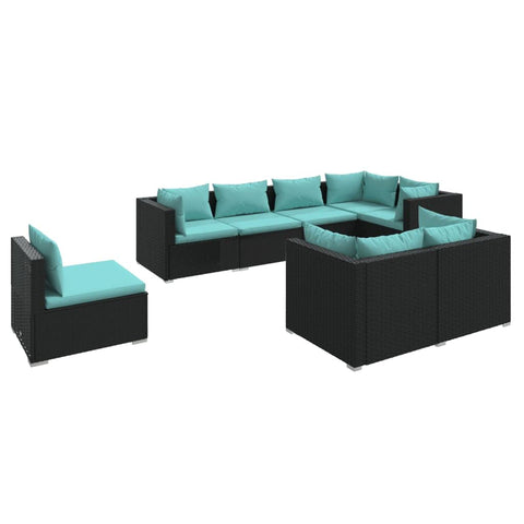 vidaXL Patio Lounge Set 8 Piece, Patio Furniture Set for Outdoor Garden, Sectional Sofa with Cushions, Corner Sofa, Poly Rattan Black