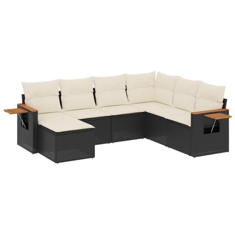 vidaXL Patio Sofa Set with Cushions 7 Piece, Outdoor Conversation Set, Sectional Sofa for Balcony Garden, Patio Furniture, Black Poly Rattan
