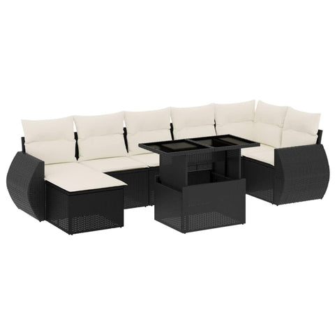 vidaXL Patio Sofa Set with Cushions 8 Piece, Garden Lounge Set, Outdoor Conversation Set, Sectional Sofa for Garden, Modern Style, Black Poly Rattan