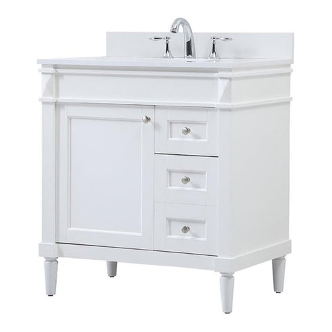 Elegant Decor Indoor Modern Under Sink Bathroom Fixtures Storage Organizer Cabinet 32 inch Single Bathroom Vanity - White with backsplash