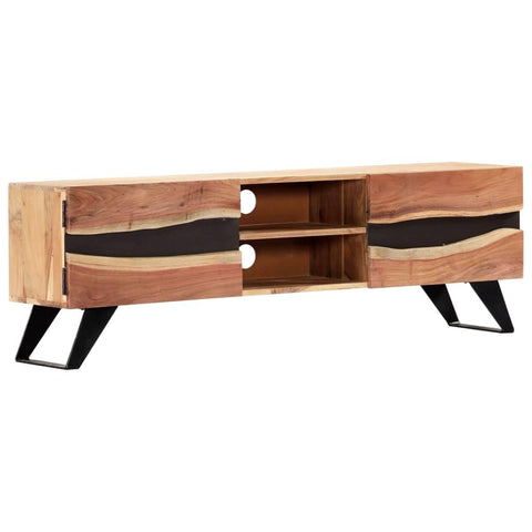 vidaXL ic TV Stand- Solid Acacia Wood Structure, Natural Finish, Handmade Design with Compartments and Cabinets for Spacious Storage