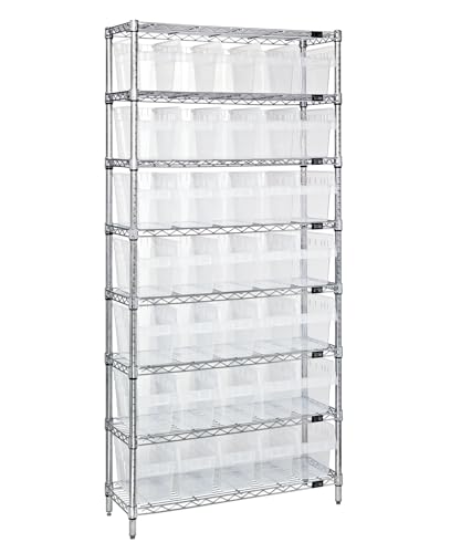 Quantum Storage Systems WR8-802CL Wire Heavy Duty 8 Shelves 35 STORE-MAX Clear Bins 74" H x 36" W x 12" D