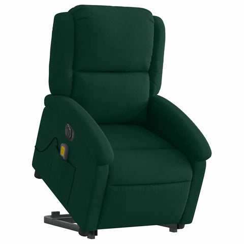 vidaXL Dark Green Velvet Electric Massage Recliner Chair - Stand Up Motor, Adjustable Backrest/Footrest, USB Vibration Massage, Convenient Side Pocket, Cozy Seating