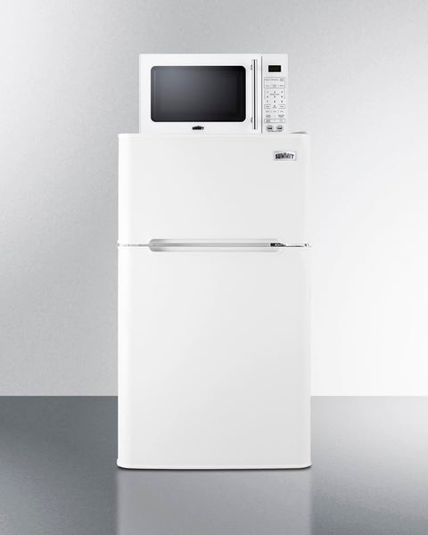 Summit Refrigerator Freezer and Microwave Combination, Breakroom, With USB Ports and Allocator, White- MRF34WA (Left Hand Door)