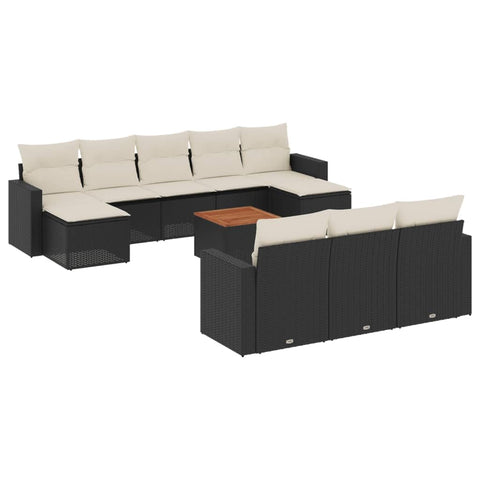 vidaXL Patio Sofa Set with Cushions 11 Piece, Outdoor Conversation Set, Patio Sectional Sofa for Balcony Garden, Black Poly Rattan