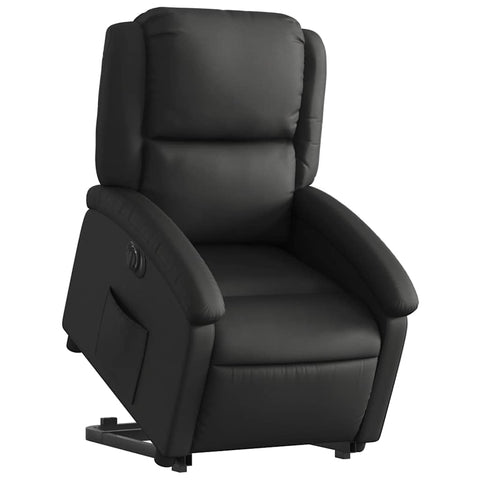 vidaXL Black Real Leather Electric Power Lift Recliner Chair - Motorized Armchair for Elderly, Adjustable Lounge with Side Pocket, Standard, 3205944