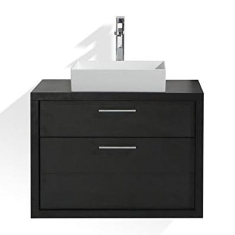 Oakestry Dolce 30 Inch Single Sink High Gloss Black Wall Mounted Modern Bathroom Vanity With White Quartz Countertop Soft Close Drawer