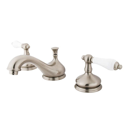 Kingston Brass KS1168PL Heritage Widespread Lavatory Faucet with Porcelain Lever Handle, Brushed Nickel