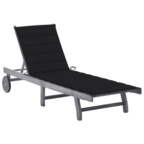 vidaXL Patio Lounge Chair, Outdoor Chaise Lounge Chair with Backrest, Sunlounger with Cushion, Sunbed, Retro Style, Gray Solid Acacia Wood