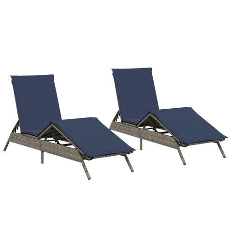 vidaXL Modern Gray Poly Rattan Sun Lounger with Cushions | Adjustable Multi Position Outdoor Recliner Stylish Weatherproof Garden Furniture Foldable for Easy Storage Max Weight 242.5lbs Patio