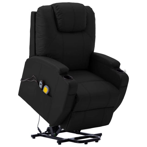vidaXL Electric Power Lift Massage Chair with Manual Recline, 6-Point Vibration Massage, Cup Holders & Side Pocket â€“ Black Faux Leather Comfortable Recliner