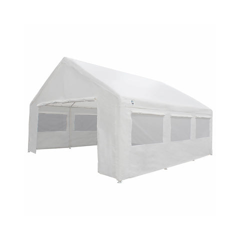 King Canopy 18ft x 20ft Enclosure Sidewall Kit w/Flaps, 2 Sides w/Screen, 2 Zippered Ends, 50 Ball Bungees, 180 GSM polyethylene, Fits 17ft 9in x 20ft Frames, Frame and Cover not Included, White