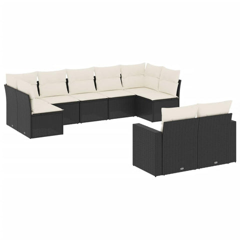 vidaXL Patio Sofa Set with Cushions 9 Piece, Outdoor Conversation Set, Sectional Sofa for Balcony Garden, Patio Furniture, Black Poly Rattan