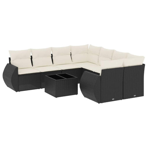 vidaXL Patio Sofa Set with Cushions 9 Piece, Outdoor Conversation Set, Sectional Sofa for Balcony Garden, Modern Style, Black Poly Rattan