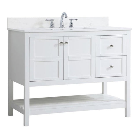 Elegant Decor Theo 42" Solid Wood Single Bathroom Vanity w/Backsplash in White