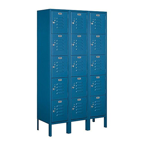 12 Inch Wide Five Tier Box Style Standard Metal Locker - 3 Wide - 5 Feet High - 12 Inches Deep - Blue - Unassembled
