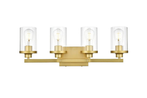 Living District Saanvi 4-Light Iron & Glass Bath Sconce in Brass/Clear