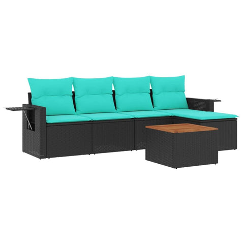 vidaXL 6 Piece Garden Sofa Set with Cushions Black Poly Rattan