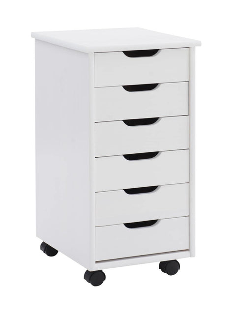 Linon Cary White Wash Roll Cart - Mobile Storage Organizer- 6 Drawer 13.39" W