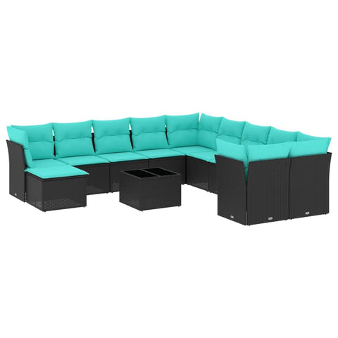 vidaXL Patio Sofa Set with Cushions 12 Piece, Outdoor Conversation Set with Storage, Patio Furniture Set, Modern Style, Black Poly Rattan