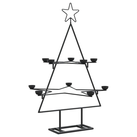 vidaXL Metal Christmas Tree For Decoration 30 in Black Cone Shaped Modern Design Indoor Outdoor Use With Tealight Holders Holiday Decor Stand Trees Frame Portable Xmas