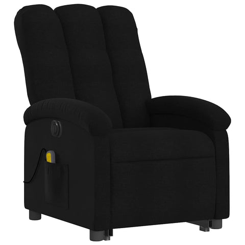vidaXL Electric Stand up Massage Recliner - Black Fabric Power Lift Armchair with Vibration, Adjustable Footrest/Backrest