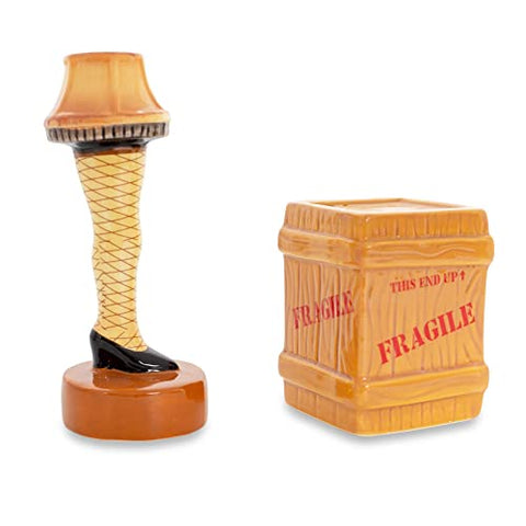 A Christmas Story Leg Lamp and Crate Ceramic Salt and Pepper Shakers, Set of 2 | Spice Dispenser Canisters, Home & Kitchen Decor, Housewarming Gifts And Collectibles | Holiday Gifts And Collectibles