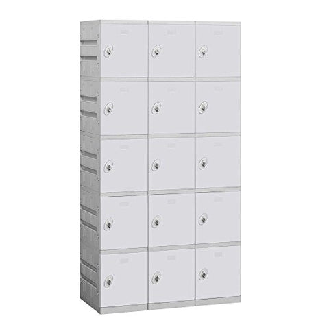 Salsbury Industries Assembled 5-Tier Plastic Locker with Three Wide Storage Units, 738.25-Inch High by 18-Inch Deep, Gray