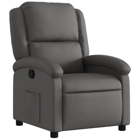 vidaXL Recliner Chair - Gray Real Leather Adjustable Wingback Armchair, Manual Recline up to 135Â°, Ergonomic Design with Footrest for Elderly, Sturdy Frame and Convenient Side Pocket