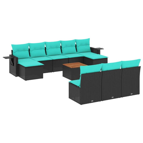 vidaXL 11 Piece Garden Sofa Set with Cushions Black Poly Rattan