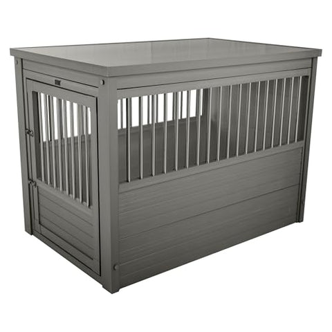 New Age Pet ECOFLEX InnPlace Dog Crate & End Table, Indoor Furniture Style Pet Kennel for Small, Medium, Large & XL Dogs, Durable Composite, Grey, X-Large