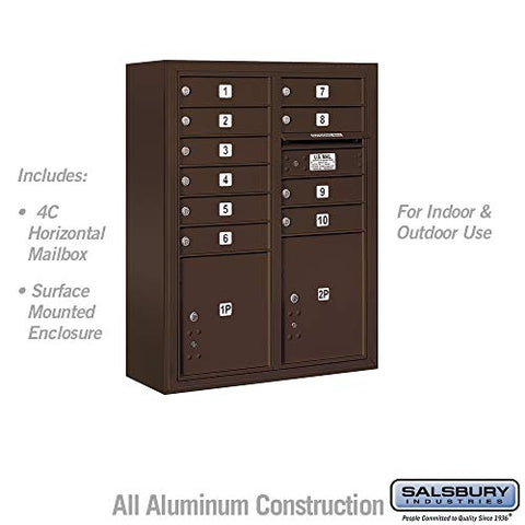 Surface Mounted 4C Mailbox-38-5/8 H-10 MB1 DRS/1 PL4/1 PL4.5-Bronze-Front Load-for use with USPS Lock