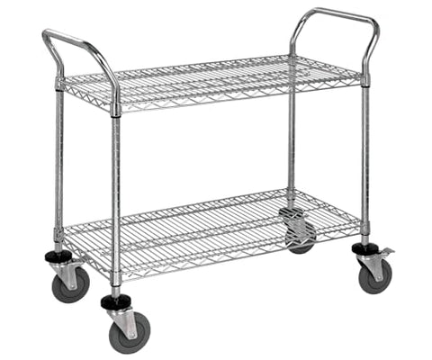 UTILITY CART 2 SOLID SHELVES STAINLESS