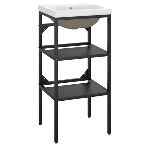 vidaXL Bathroom Washbasin Frame with Built-in Basin, Washbasin Stand Furniture, Bathroom Wash Stand, Bathroom Console Sink Frame, Black Iron
