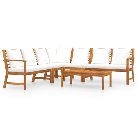 vidaXL Patio Lounge Set - 9 Piece, Solid Acacia Wood Construction, with Cushion - Modern Outdoor Living Furniture, Includes Bench, Corner Sofa, Middle Sofa, Table - Cream Color