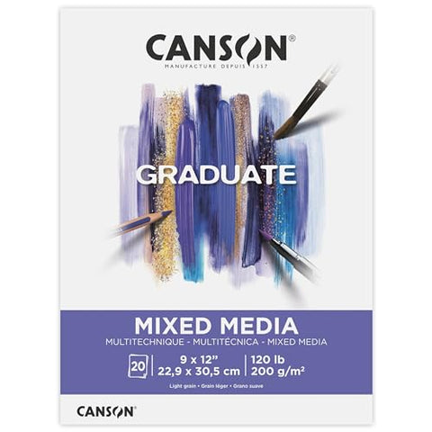 Canson Graduate Mixed Media Pad, Foldover, 9x12 inch, 20 Sheets | Artist Paper for Adults and Students - Watercolors, Mixed Media, Markers and Art Journaling