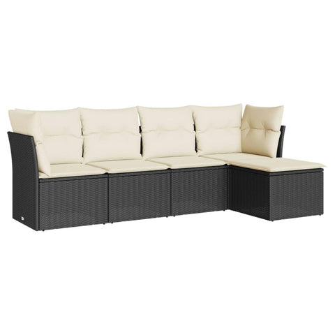 vidaXL Patio Sofa Set with Cushions 5 Piece, Outdoor Conversation Set with Storage, Patio Furniture Set, Modern Style, Black Poly Rattan