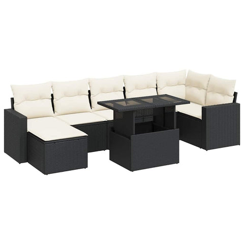 vidaXL 8 Piece Patio Sofa Set with Cushions Black Poly Rattan, Garden Sofa Set, Garden Lounge Set, Sofa for Garden, Outdoor Sofa Set