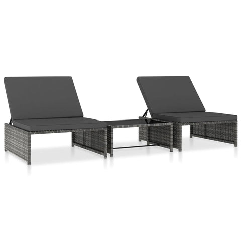 vidaXL Outdoor Gray Poly Rattan Sun Loungers with Coffee Table - Weather-Resistant Garden/Patio Furniture with Adjustable Backrest and Removable Cushions - Flexible Setup
