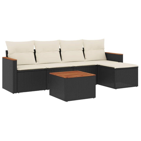 vidaXL Patio Sofa Set with Cushions 6 Piece, Outdoor Conversation Set with Storage, Patio Furniture Set, Modern Style, Black Poly Rattan