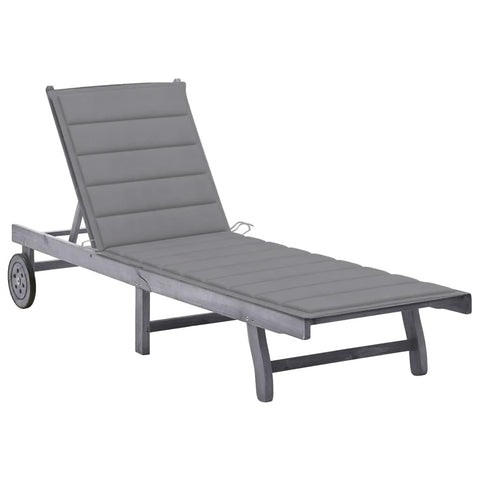 vidaXL Solid Acacia Wood Patio Sun Lounger with Adjustable Backrest and Footrest, Gray Cushion Included, Suitable for Outdoor Use
