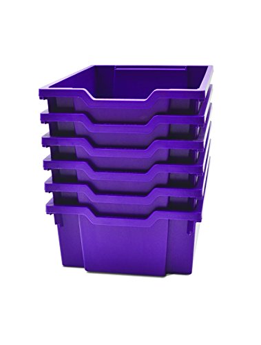 Gratnells Deep F2 Storage Tray, Pack of 6, Heavy Duty School, Industrial & Utility Storage Bins, 12.3" x 16.8" x 5.9" (Plum Purple)