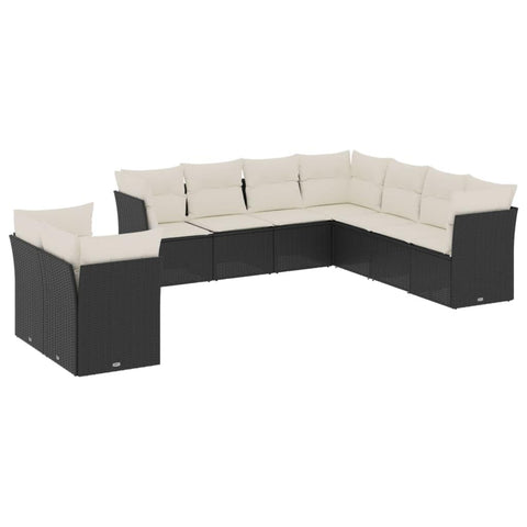 vidaXL Patio Sofa Set with Cushions 9 Piece, Outdoor Conversation Set, Sectional Sofa for Balcony Garden, Modern Style, Black Poly Rattan
