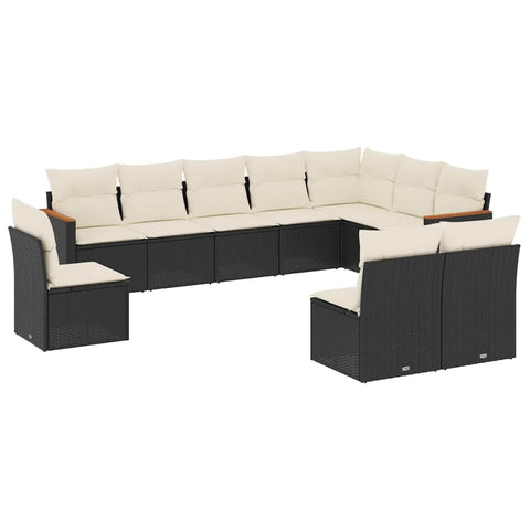 vidaXL Patio Sofa Set with Cushions 10 Piece, Outdoor Conversation Set, Sectional Sofa for Balcony Garden, Modern Style, Black Poly Rattan