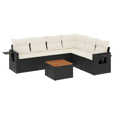 vidaXL Patio Sofa Set with Cushions 7 Piece, Outdoor Conversation Set, Sectional Sofa for Balcony Garden, Patio Furniture, Black Poly Rattan